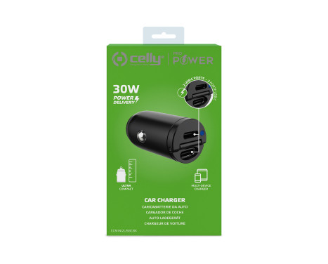 Celly Mini Car Charger 2 USB-C 30W Power Delivery, Image 2