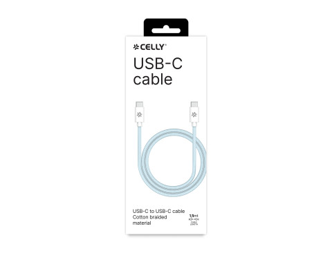 Celly USB-C > USB-C Cotton Braided Cable 1.5 meters Blue