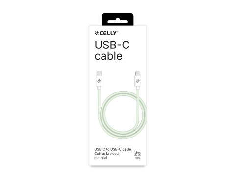 Celly USB-C > USB-C Cotton Braided Cable 1.5 meters Green, Image 2