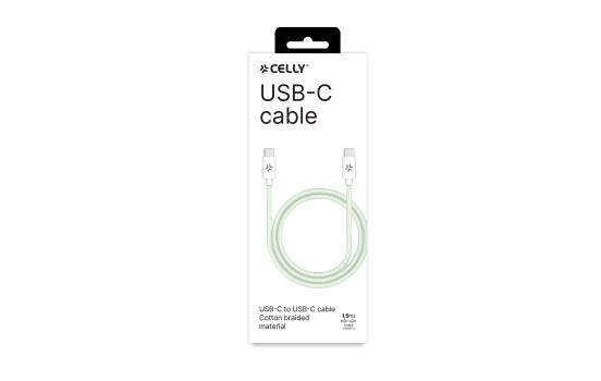 Celly USB-C > USB-C Cotton Braided Cable 1.5 meters Green, Image 2