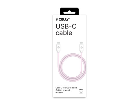 Celly USB-C > USB-C Cotton Braided Cable 1.5 meters Pink, Image 3
