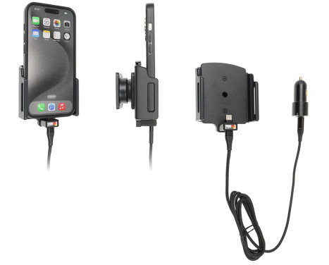 Apple iPhone 15 / 15 Pro, Active adjustable holder with 12V USB SIG plug 70-83mm