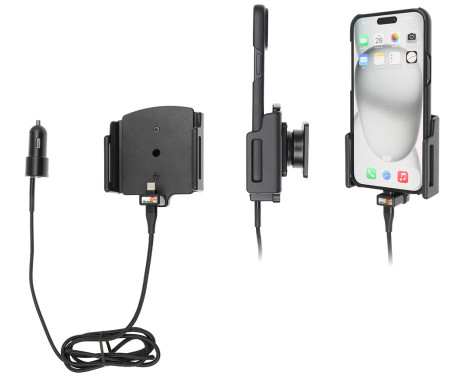 Apple iPhone 15 Plus / 15 Pro Max, Active adjustable holder with 12V USB SIG plug 70-83mm