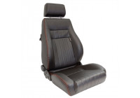 'Retro' sports seat - Black artificial leather + red stitching - Double-sided adjustable backrest