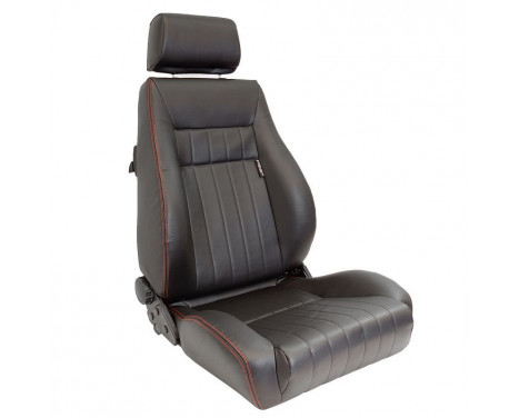 'Retro' sports seat - Black artificial leather + red stitching - Double-sided adjustable backrest