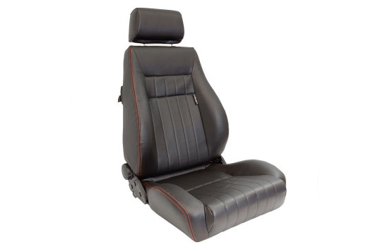 'Retro' sports seat - Black artificial leather + red stitching - Double-sided adjustable backrest