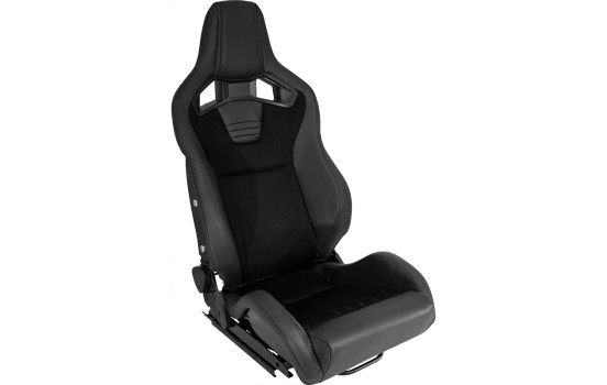 AutoStyle Sports Seat 'NK Premium' - Black Suede + Black Artificial Leather - Double-sided adjustable polyester