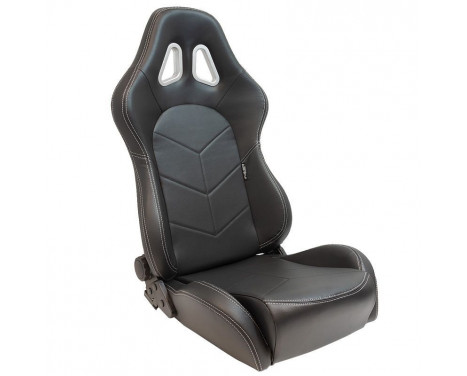 Sports chair 'TN' - Black Artificial leather + Silver stitching - Double-sided adjustable back - Incl.