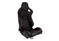 Sports seat 'AK' - Black artificial leather + Red stitching / piping - Double-sided adjustable backrest - incl