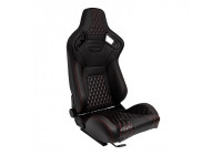 Sports seat 'AK' - Black artificial leather + red stitching/piping - Double-sided adjustable backrest