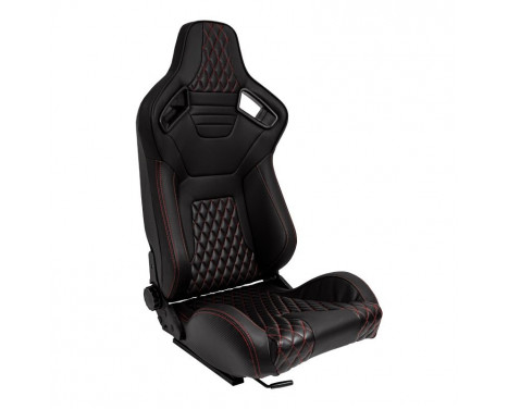 Sports seat 'AK' - Black artificial leather + red stitching/piping - Double-sided adjustable backrest