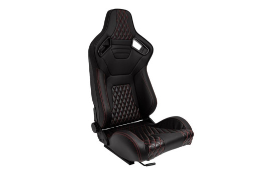 Sports seat 'AK' - Black artificial leather + red stitching/piping - Double-sided adjustable backrest