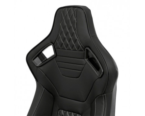 Sports seat 'AK' - Black Artificial leather + Silver stitching / piping - Adjustable on both sides, Image 8
