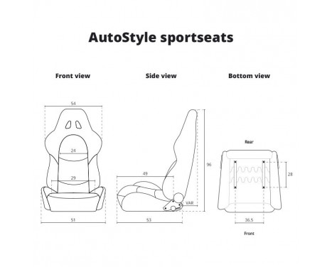 Sports seat 'AK' - Black Artificial leather + Silver stitching / piping - Adjustable on both sides, Image 10