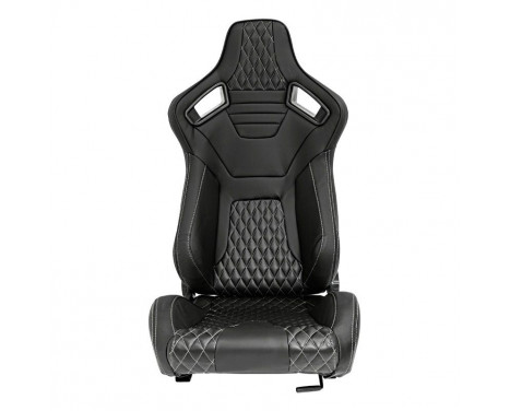 Sports seat 'AK' - Black Artificial leather + Silver stitching / piping - Adjustable on both sides, Image 3