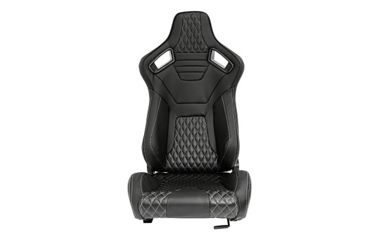 Sports seat 'AK' - Black Artificial leather + Silver stitching / piping - Adjustable on both sides, Image 3