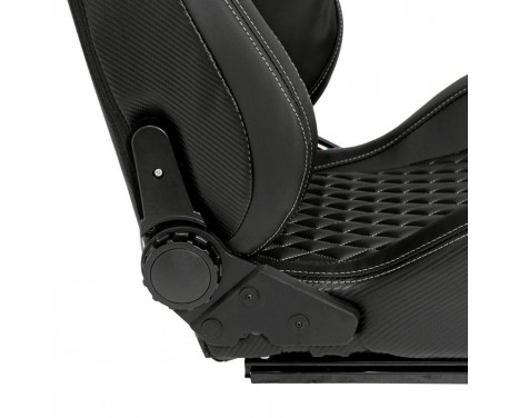Sports seat 'AK' - Black Artificial leather + Silver stitching / piping - Adjustable on both sides, Image 5