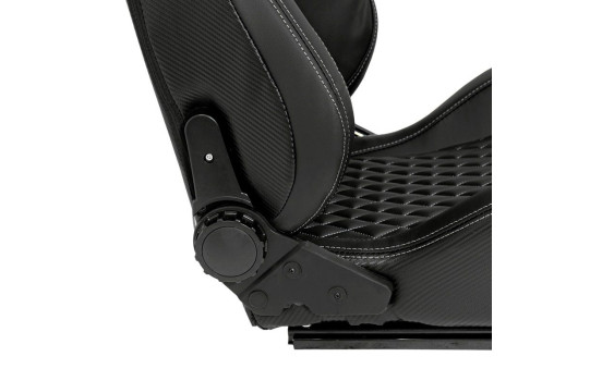 Sports seat 'AK' - Black Artificial leather + Silver stitching / piping - Adjustable on both sides, Image 5