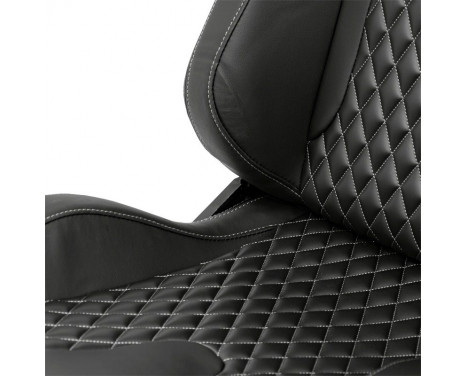 Sports seat 'AK' - Black Artificial leather + Silver stitching / piping - Adjustable on both sides, Image 7