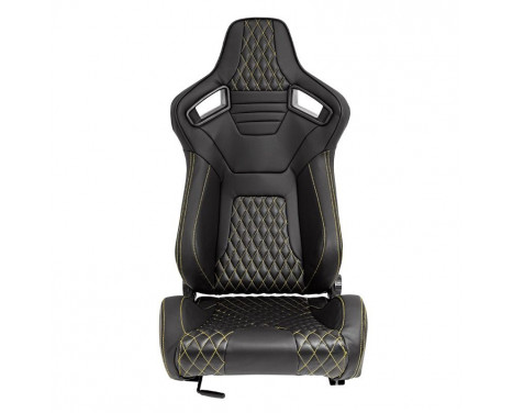 Sports seat 'AK' - Black Artificial leather + Yellow stitching / piping, Image 3