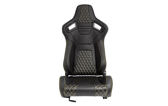 Sports seat 'AK' - Black Artificial leather + Yellow stitching / piping, Image 3