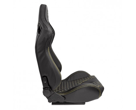 Sports seat 'AK' - Black Artificial leather + Yellow stitching / piping, Image 4