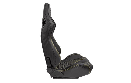Sports seat 'AK' - Black Artificial leather + Yellow stitching / piping, Image 4