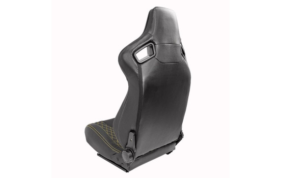 Sports seat 'AK' - Black Artificial leather + Yellow stitching / piping, Image 2