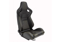 Sports seat 'AK' - Black Artificial leather + Yellow stitching / piping
