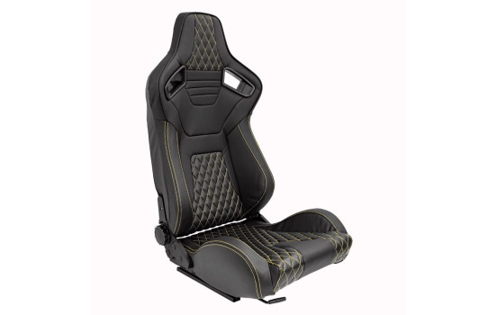 Sports seat 'AK' - Black Artificial leather + Yellow stitching / piping