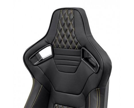 Sports seat 'AK' - Black Artificial leather + Yellow stitching / piping, Image 8
