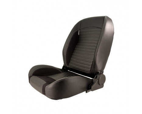 Sports seat 'Classic II' - Black Artificial leather + Suede + Gray stitching - Left side adjustable backrest