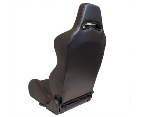 Sports seat 'Eco' - Black Artificial leather + Red stitching - Right side adjustable backrest