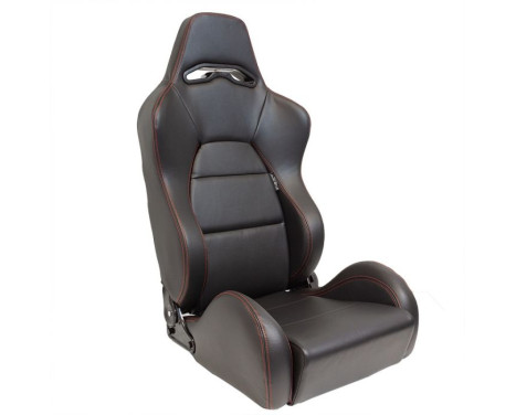 Sports seat 'Eco' - Black Artificial leather + Red stitching - Right side adjustable backrest, Image 4