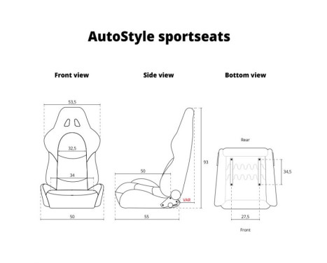 Sports seat 'Eco' - Black Artificial leather + Red stitching - Right side adjustable backrest, Image 10