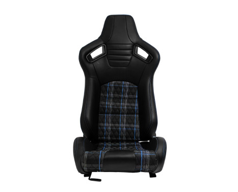 Sports seat 'GT' - Black Artificial leather + Fabric in Blue diamond pattern + Blue stitching - Double-sided fur, Image 3