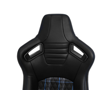 Sports seat 'GT' - Black Artificial leather + Fabric in Blue diamond pattern + Blue stitching - Double-sided fur, Image 6