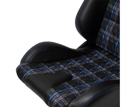 Sports seat 'GT' - Black Artificial leather + Fabric in Blue diamond pattern + Blue stitching - Double-sided fur, Image 7