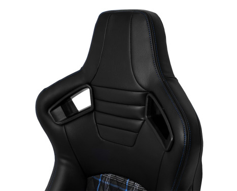 Sports seat 'GT' - Black Artificial leather + Fabric in Blue diamond pattern + Blue stitching - Double-sided fur, Image 8