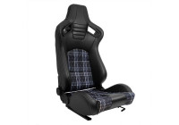 Sports seat 'GT' - Black Artificial leather + Fabric in Gray diamond pattern + Gray stitching - Versatile on bot