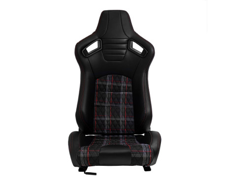 Sports seat 'GT' - Black Artificial leather + Fabric in Red diamond pattern + Red stitching - Double-sided, Image 3