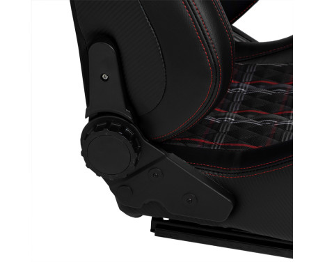 Sports seat 'GT' - Black Artificial leather + Fabric in Red diamond pattern + Red stitching - Double-sided, Image 5