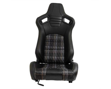 Sports seat 'GT' - Black Artificial leather + Fabric in Yellow diamond pattern + Yellow stitching - Double-sided, Image 3