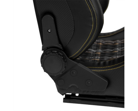 Sports seat 'GT' - Black Artificial leather + Fabric in Yellow diamond pattern + Yellow stitching - Double-sided, Image 5
