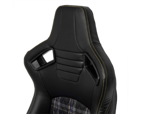 Sports seat 'GT' - Black Artificial leather + Fabric in Yellow diamond pattern + Yellow stitching - Double-sided, Image 8