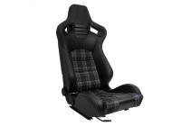 Sports seat 'GT' - Black Artificial leather + Fabric in Yellow diamond pattern + Yellow stitching - Double-sided