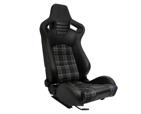 Sports seat 'GT' - Black Artificial leather + Fabric in Yellow diamond pattern + Yellow stitching - Double-sided