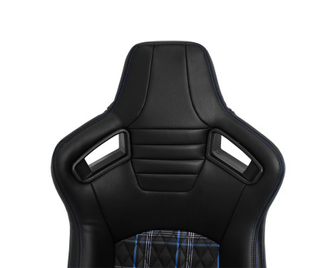 Sports seat 'GT' - Black leatherette + fabric in blue diamond pattern + blue stitching - Double-sided, Image 6