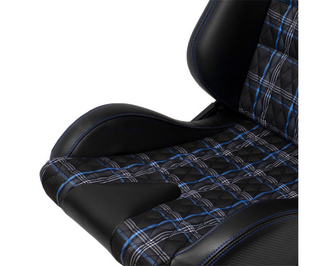 Sports seat 'GT' - Black leatherette + fabric in blue diamond pattern + blue stitching - Double-sided, Image 7