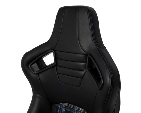 Sports seat 'GT' - Black leatherette + fabric in blue diamond pattern + blue stitching - Double-sided, Image 8